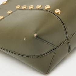 Pre Owned Tory Burch Olive Green Leather Block-T Stud Tote