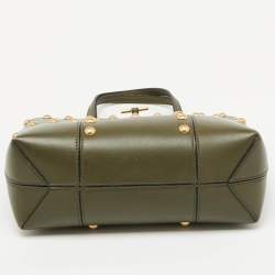 Pre Owned Tory Burch Olive Green Leather Block-T Stud Tote