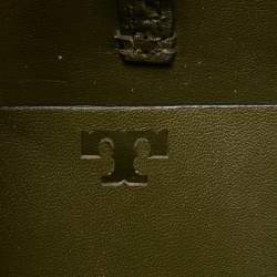 Pre Owned Tory Burch Olive Green Leather Block-T Stud Tote