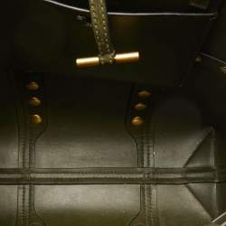 Pre Owned Tory Burch Olive Green Leather Block-T Stud Tote