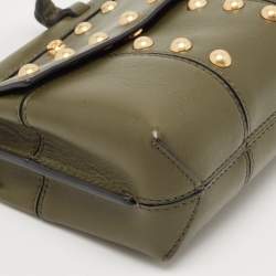 Pre Owned Tory Burch Olive Green Leather Mini Studded Block-T Top Handle Bag