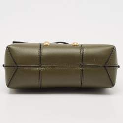Pre Owned Tory Burch Olive Green Leather Mini Studded Block-T Top Handle Bag
