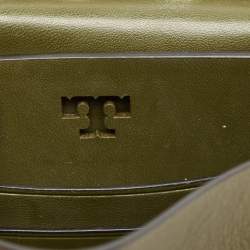 Pre Owned Tory Burch Olive Green Leather Mini Studded Block-T Top Handle Bag