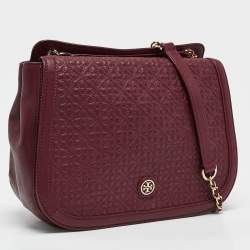 Tory Burch Burgundy Quilted Leather Bryant Flap Shoulder Bag