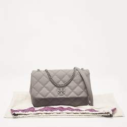 Pre Owned Tory Burch Grey Quilted Leather Willa Matte Shoulder Bag