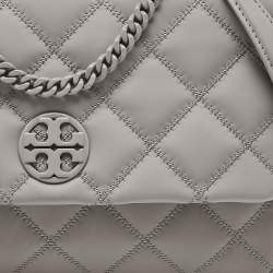 Pre Owned Tory Burch Grey Quilted Leather Willa Matte Shoulder Bag