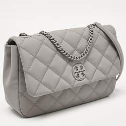 Pre Owned Tory Burch Grey Quilted Leather Willa Matte Shoulder Bag
