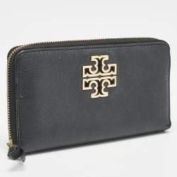 Tory Burch Black Leather Britten Continental Zip Wallet