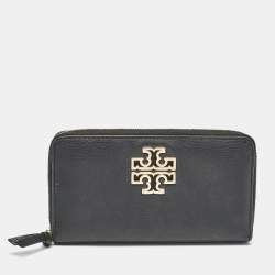 Tory Burch Black Leather Britten Continental Zip Wallet