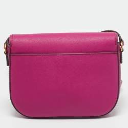 Pre Owned Tory Burch Fuchsia Leather Emerson Saddle Crossbody Bag