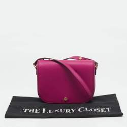 Pre Owned Tory Burch Fuchsia Leather Emerson Saddle Crossbody Bag