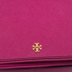 Pre Owned Tory Burch Fuchsia Leather Emerson Saddle Crossbody Bag