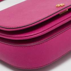 Pre Owned Tory Burch Fuchsia Leather Emerson Saddle Crossbody Bag