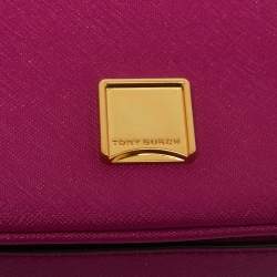 Pre Owned Tory Burch Fuchsia Leather Emerson Saddle Crossbody Bag