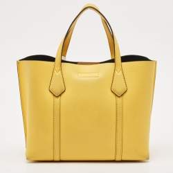Pre Owned Tory Burch Yellow Leather Small Perry Triple-Compartment Tote