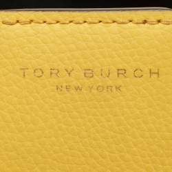 Pre Owned Tory Burch Yellow Leather Small Perry Triple-Compartment Tote