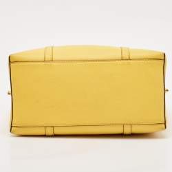 Pre Owned Tory Burch Yellow Leather Small Perry Triple-Compartment Tote