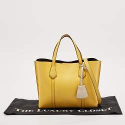 Pre Owned Tory Burch Yellow Leather Small Perry Triple-Compartment Tote