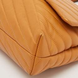 Pre Owned Tory Burch Brown Chevron Leather Kira Convertible Shoulder Bag