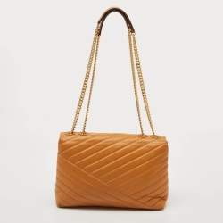 Pre Owned Tory Burch Brown Chevron Leather Kira Convertible Shoulder Bag