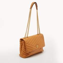 Pre Owned Tory Burch Brown Chevron Leather Kira Convertible Shoulder Bag