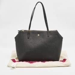 Pre Owned Tory Burch Black Leather Large Emerson Double Zip Tote