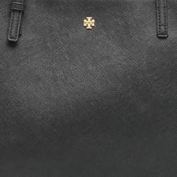 Pre Owned Tory Burch Black Leather Large Emerson Double Zip Tote