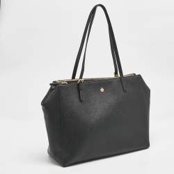 Pre Owned Tory Burch Black Leather Large Emerson Double Zip Tote