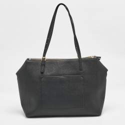 Pre Owned Tory Burch Black Leather Large Emerson Double Zip Tote