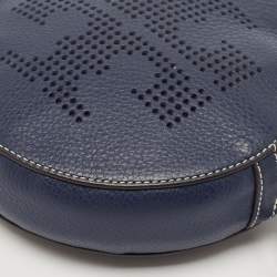 Tory Burch Navy Blue Leather T Perforated Logo Round Crossbody Bag