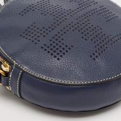 Tory Burch Navy Blue Leather T Perforated Logo Round Crossbody Bag
