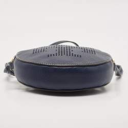 Tory Burch Navy Blue Leather T Perforated Logo Round Crossbody Bag
