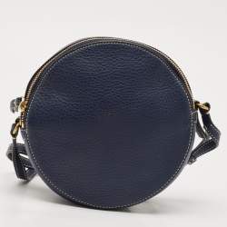 Tory Burch Navy Blue Leather T Perforated Logo Round Crossbody Bag