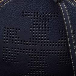 Tory Burch Navy Blue Leather T Perforated Logo Round Crossbody Bag