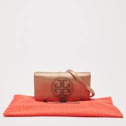 Tory Burch Bronze Leather T Perforated Logo Crossbody Bag
