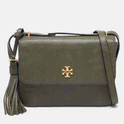 Tory Burch Olive Green Leather Brooke Top Handle Bag