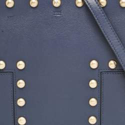Tory Burch Navy Blue Leather Mini Block-T Stud Tote