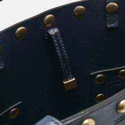 Tory Burch Navy Blue Leather Mini Block-T Stud Tote