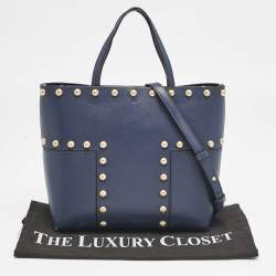 Tory Burch Navy Blue Leather Mini Block-T Stud Tote