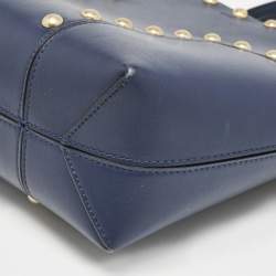 Tory Burch Navy Blue Leather Mini Block-T Stud Tote