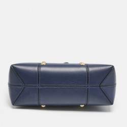 Tory Burch Navy Blue Leather Mini Block-T Stud Tote