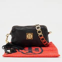 Tory Burch Black Leather Marion Saddle Shoulder Bag