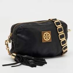 Tory Burch Black Leather Marion Saddle Shoulder Bag