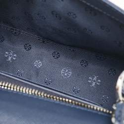 Pre Owned Tory Burch Navy Blue Laser Cut Leather Robinson Shoulder Bag