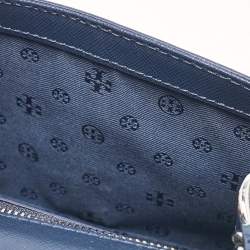 Pre Owned Tory Burch Navy Blue Laser Cut Leather Robinson Shoulder Bag