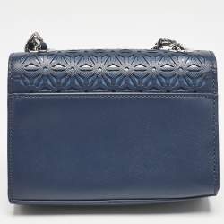 Pre Owned Tory Burch Navy Blue Laser Cut Leather Robinson Shoulder Bag