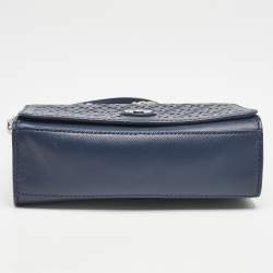 Pre Owned Tory Burch Navy Blue Laser Cut Leather Robinson Shoulder Bag