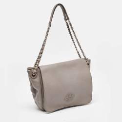 Pre Owned Tory Burch Beige Leather Marion Flap Shoulder Bag