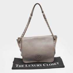 Pre Owned Tory Burch Beige Leather Marion Flap Shoulder Bag