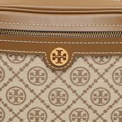 Tory Burch Brown/Beige T Monogram Jacquard and Leather Crossbody Bag